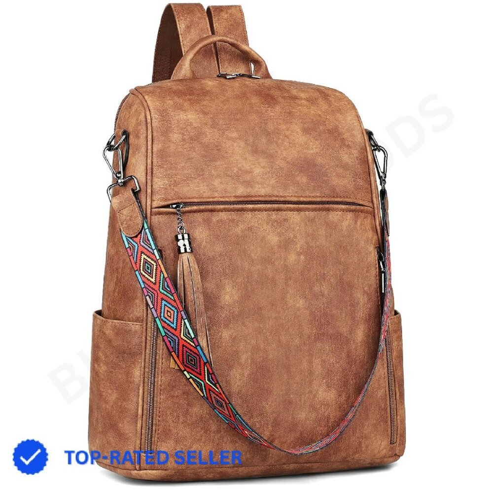Leather Laptop Backpack Designer Retro Chic Travel Work Computer Bag